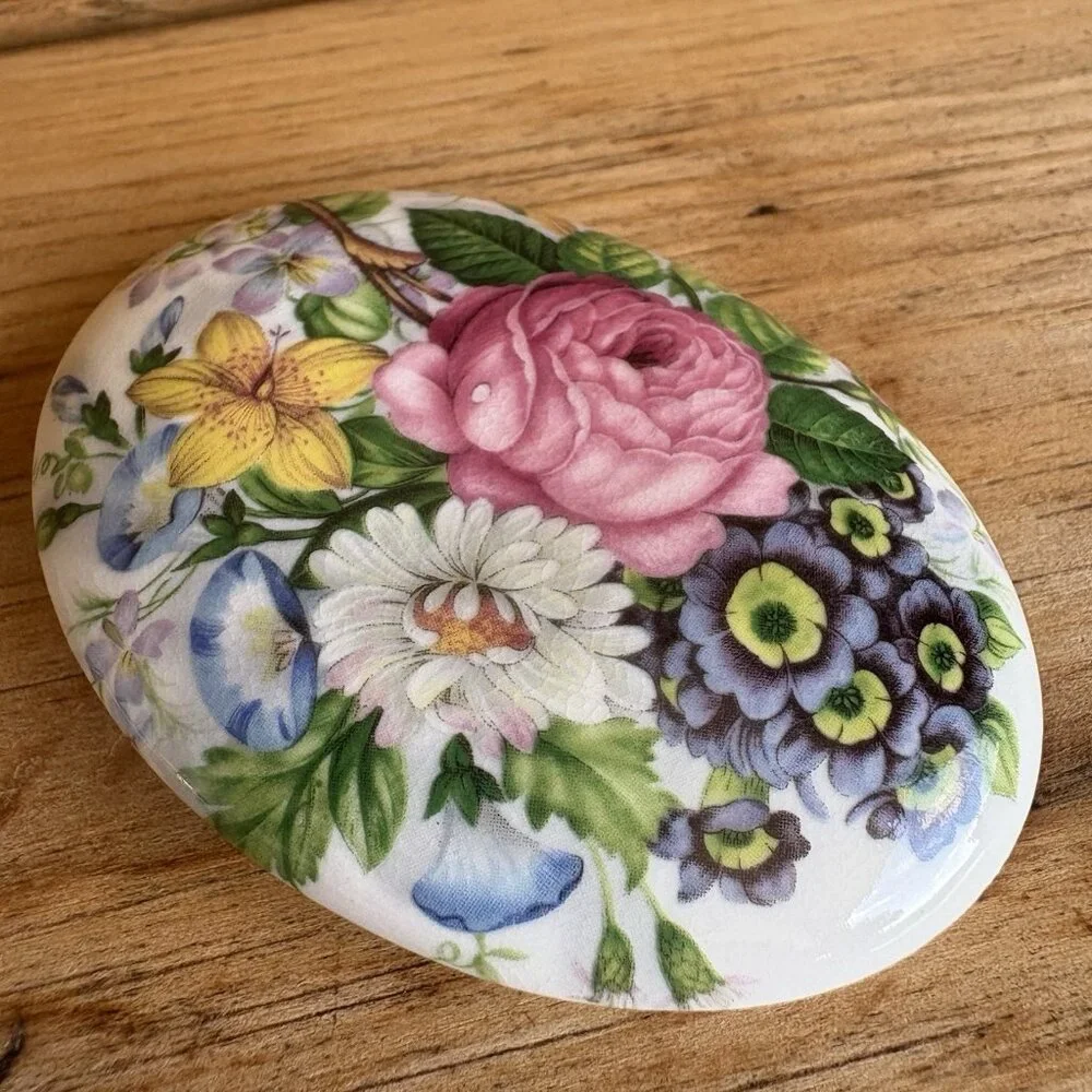 Set Of 2 Floral Flower Trinket Boxes Crownford Giftware England Fine China
